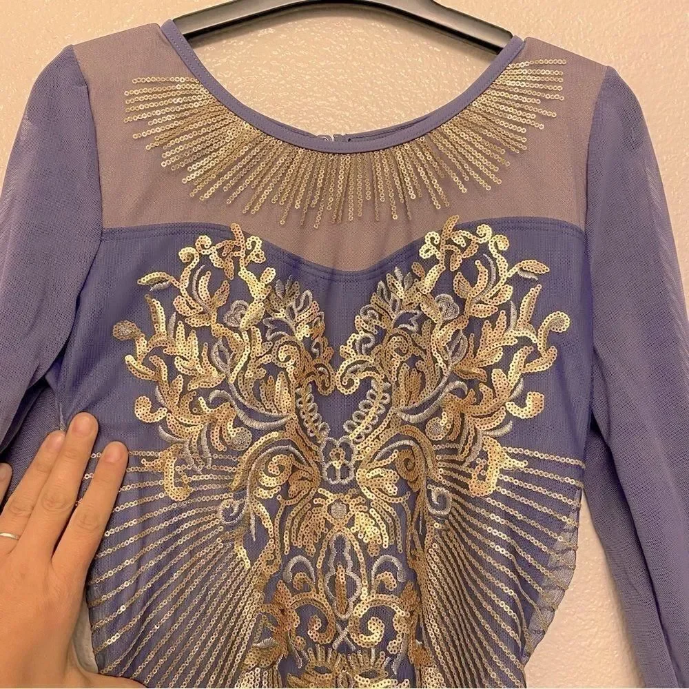 WEISSMAN Elite solo Dance costume slate blue Radiant Sequin Mesh Dress D11490 SA